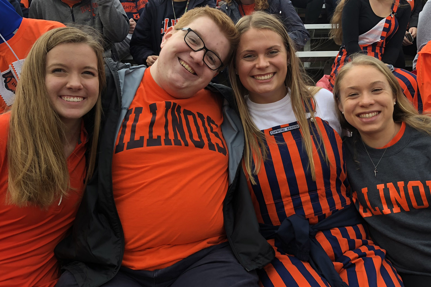 Megan and friends sporting Illini gear at a game.